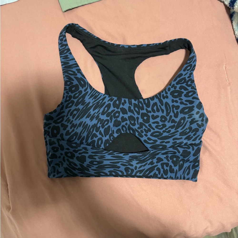 Blue cheetah keyhole ryderwear sports bra